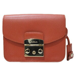FURLA Metropolis Leather Orange Chain Shoulder Bag